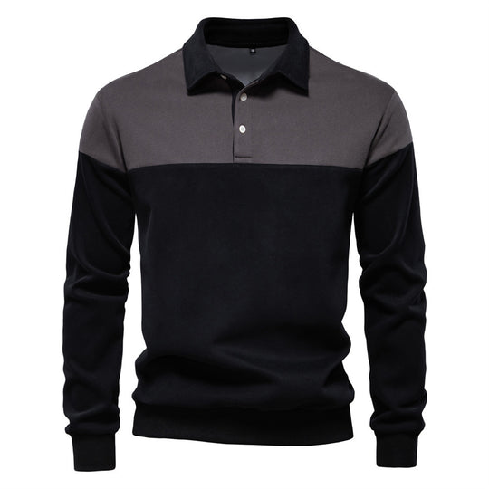 Herren nan sportlich-elegantes Langarm-Polo im Rugby-Stil mit kontrastierendem Kragen und breitem Brustpaneel EB