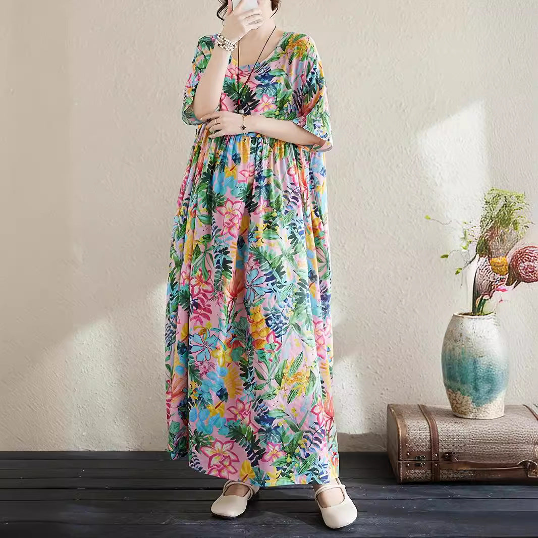 Damen Maxi-Kleid mit floralem Design und lässigem Schnitt EB