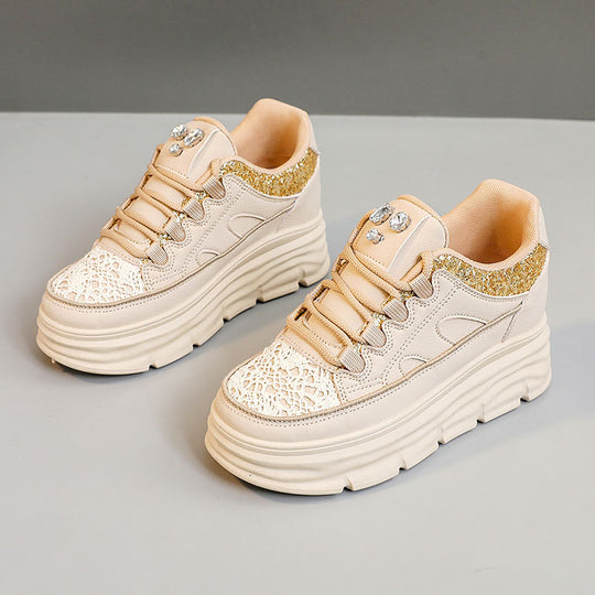 Damen modische Plateau Sneakers mit glitzernden Akzenten und ergonomischem Design EB