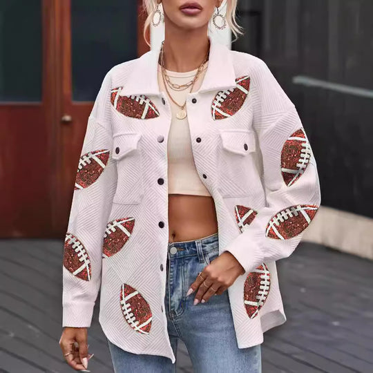 Damen Oversized Jacke mit Football-Design und praktischen Taschen EB