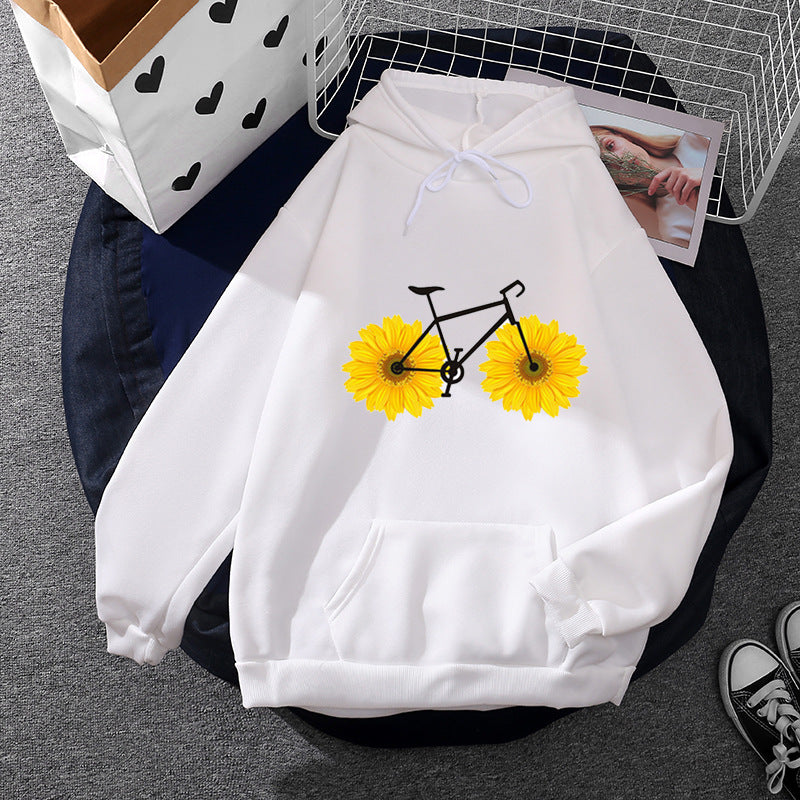 Damen nan lässiger Kapuzenpullover mit künstlerischem Mond‑und‑Pilzmotiv, weichem Fleecefutter und Kängurutasche EB