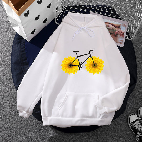 Damen nan lässiger Kapuzenpullover mit künstlerischem Mond‑und‑Pilzmotiv, weichem Fleecefutter und Kängurutasche EB