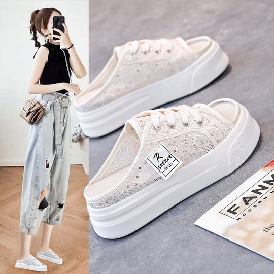 Damen Komfortable Clogsneaker mit modischem Spitzendesign EB
