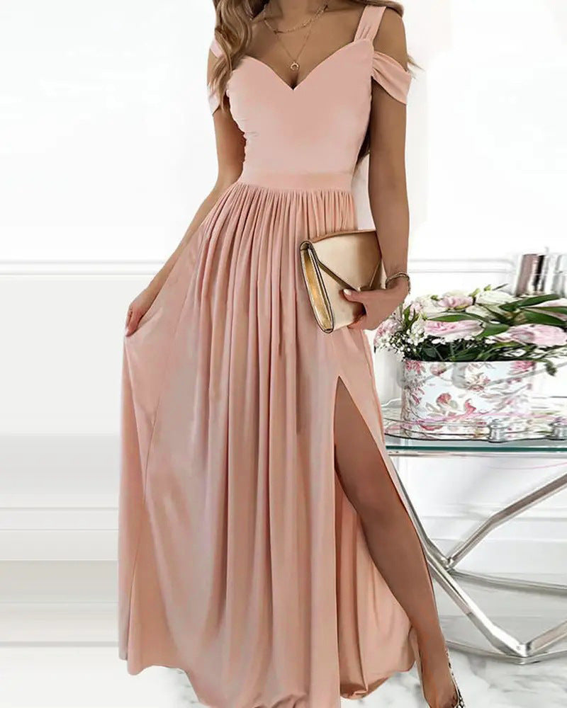 Damen Maxikleid mit charmantem Ausschnitt und asymmetrischem Schlitz EB