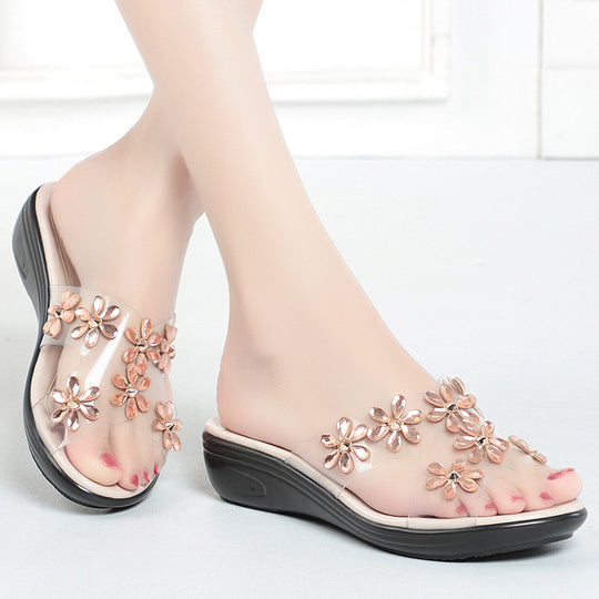 Damen modische Sandalen mit floralen Verzierungen und komfortablem Fußbett EB