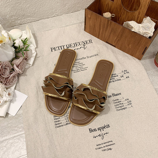 Damen elegante Riemensandalen mit dekorativem Rüschendetail EB