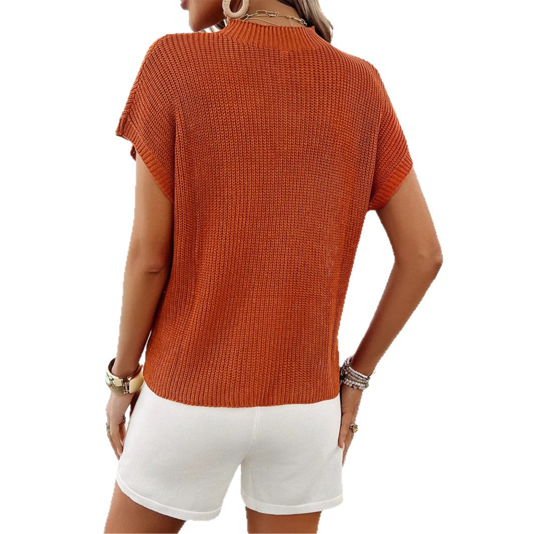 Damen Lässiges Strickoberteil mit Brusttasche und schmalen Shorts EB