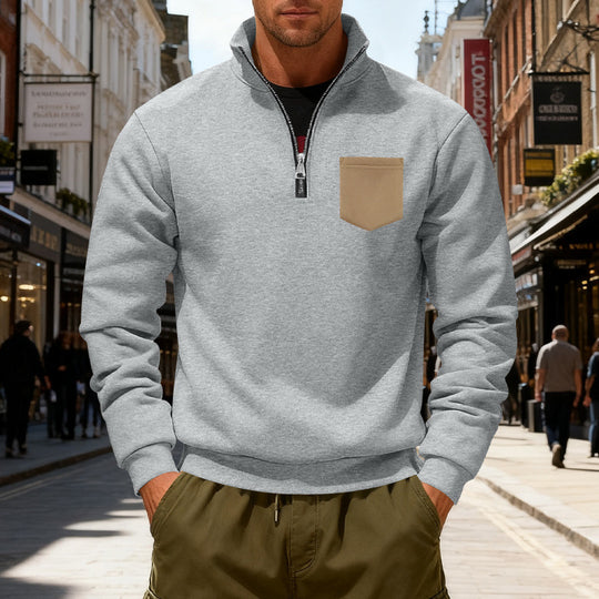Herren modischer Sweatshirt mit halbem Reißverschluss und aufgesetzter Tasche EB