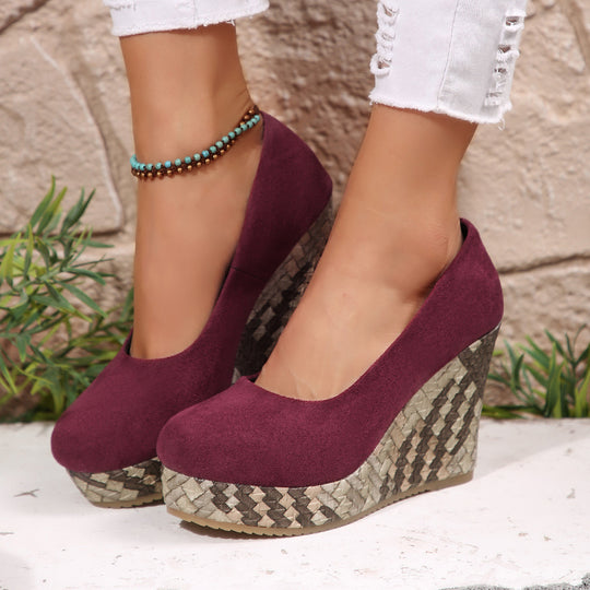 Damen Wedge-Pantoletten mit geflochtenem Absatz und komfortablem Innenfutter EB