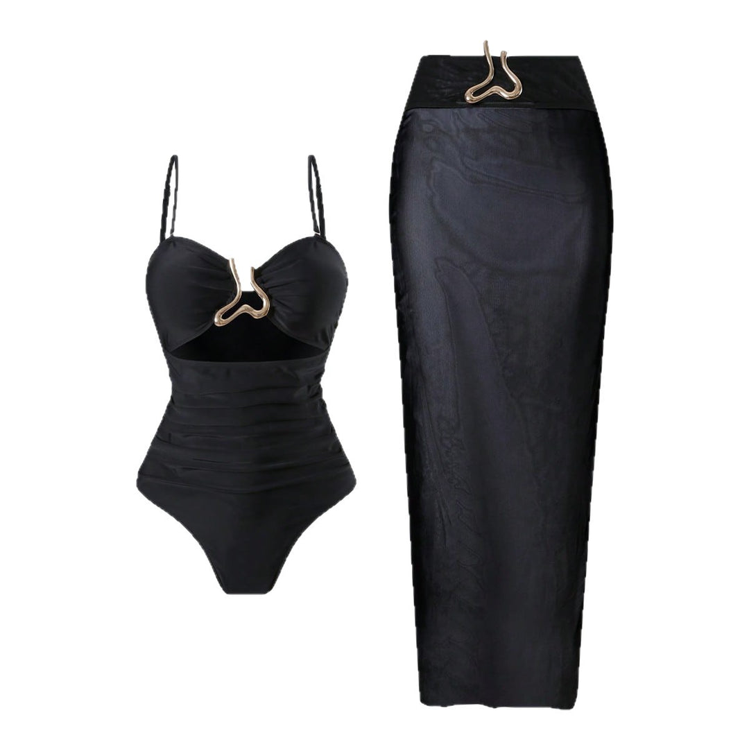 Damen Eleganter Badeanzug mit schickem Wrap-Rock EB
