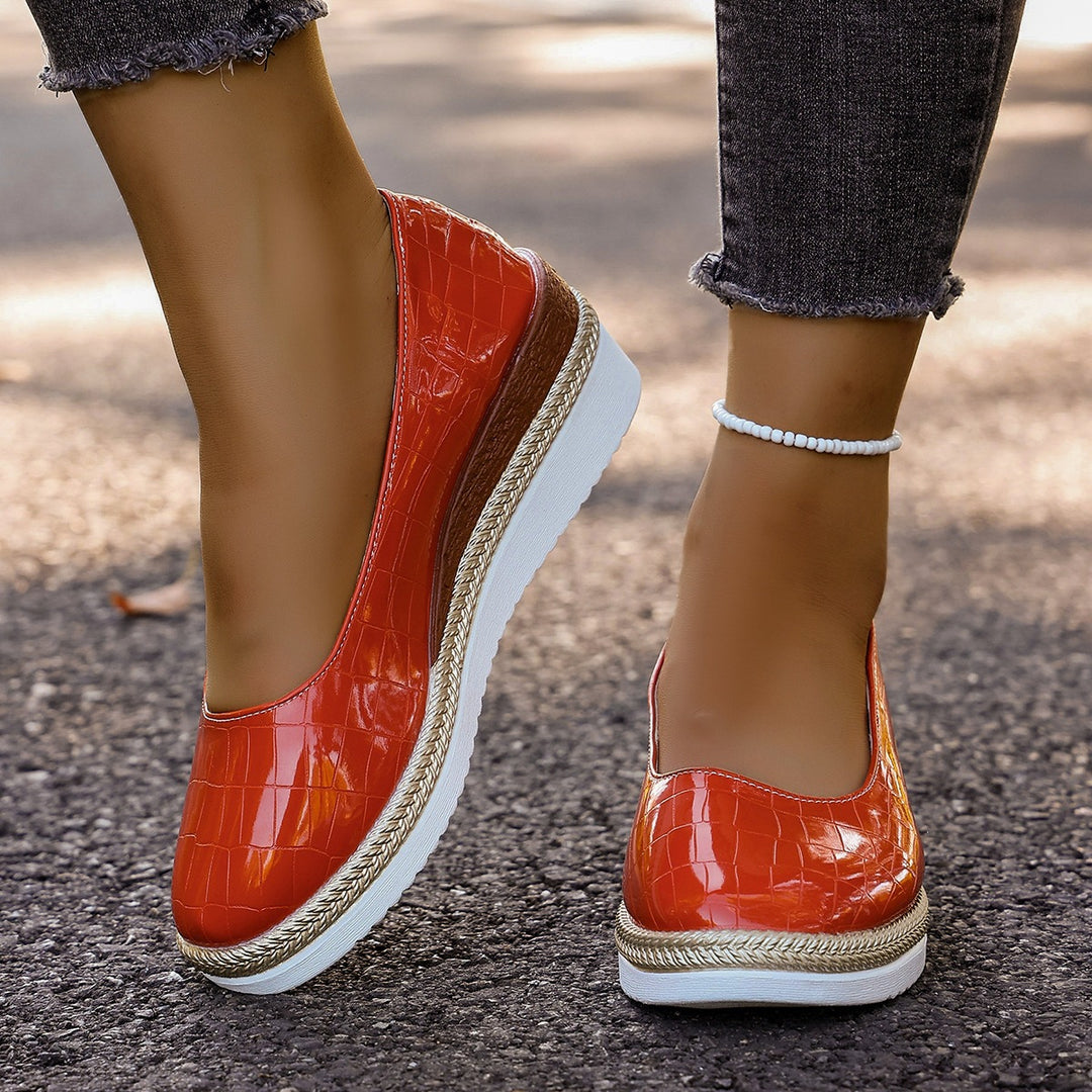 Damen Plattform-Ballerinas mit modischem Krokopattern und elastischer Einlage EB