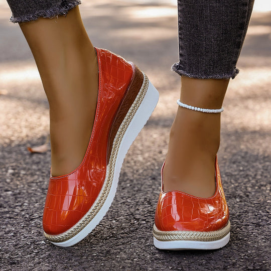 Damen Plattform-Ballerinas mit modischem Krokopattern und elastischer Einlage EB