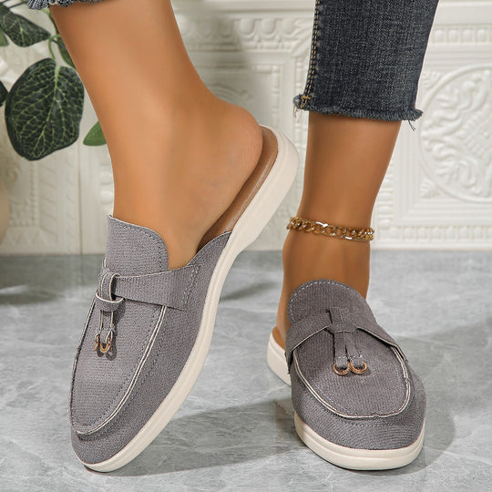 Damen Bequeme Slip-On Mokassins mit eleganter Schnallen-Applikation EB