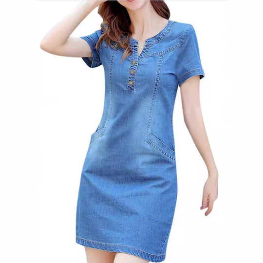Damen Jeanskleid im lässigen Schnitt mit Knopfdetails und praktischen Taschen EB
