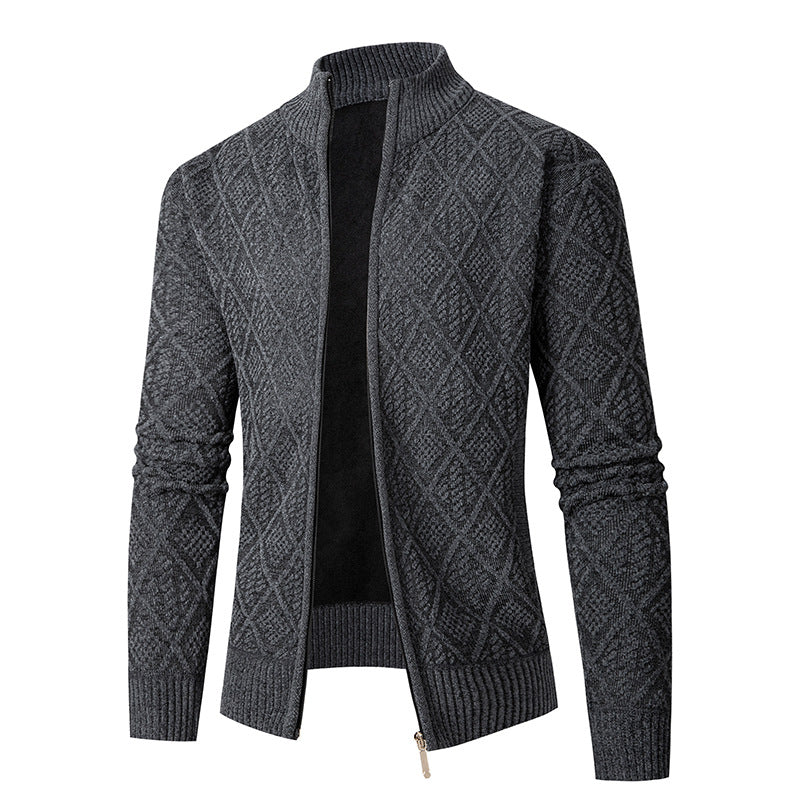 Herren Strickjacke mit modernem Zipper und stilvollem Rautenmuster EB