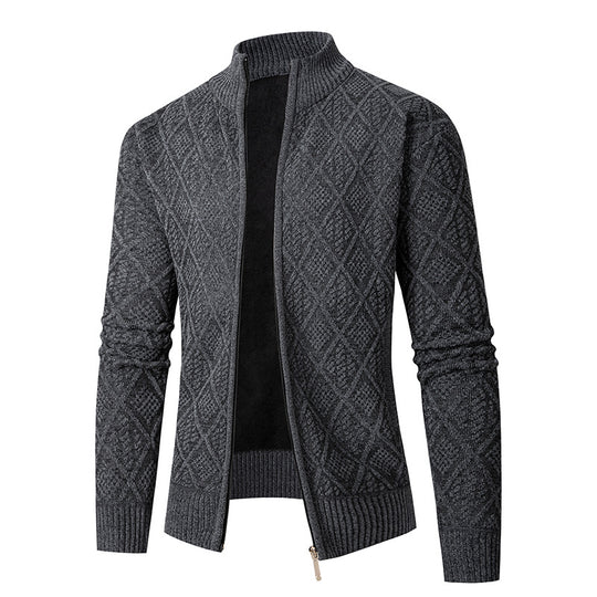 Herren Strickjacke mit modernem Zipper und stilvollem Rautenmuster EB