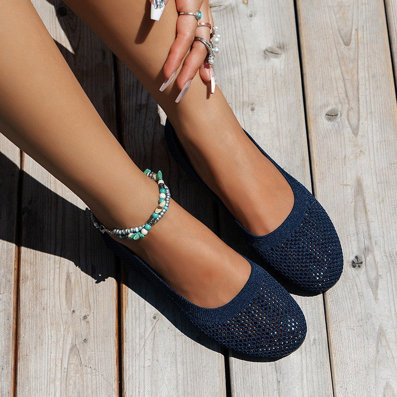 Damen  gestrickte Ballerina-Slipper mit atmungsaktivem Maschenoberteil und ergonomischem Memory-Fußbett EB
