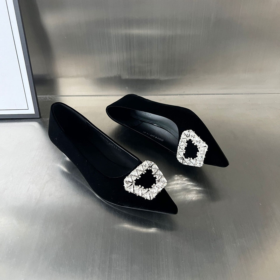 Damen Samt Ballerinas mit glamourösem Schmuckdetail EB