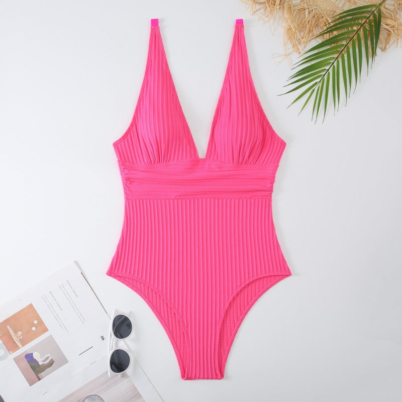 Damen Einteiler Badeanzug mit raffiniertem Rippendesign EB
