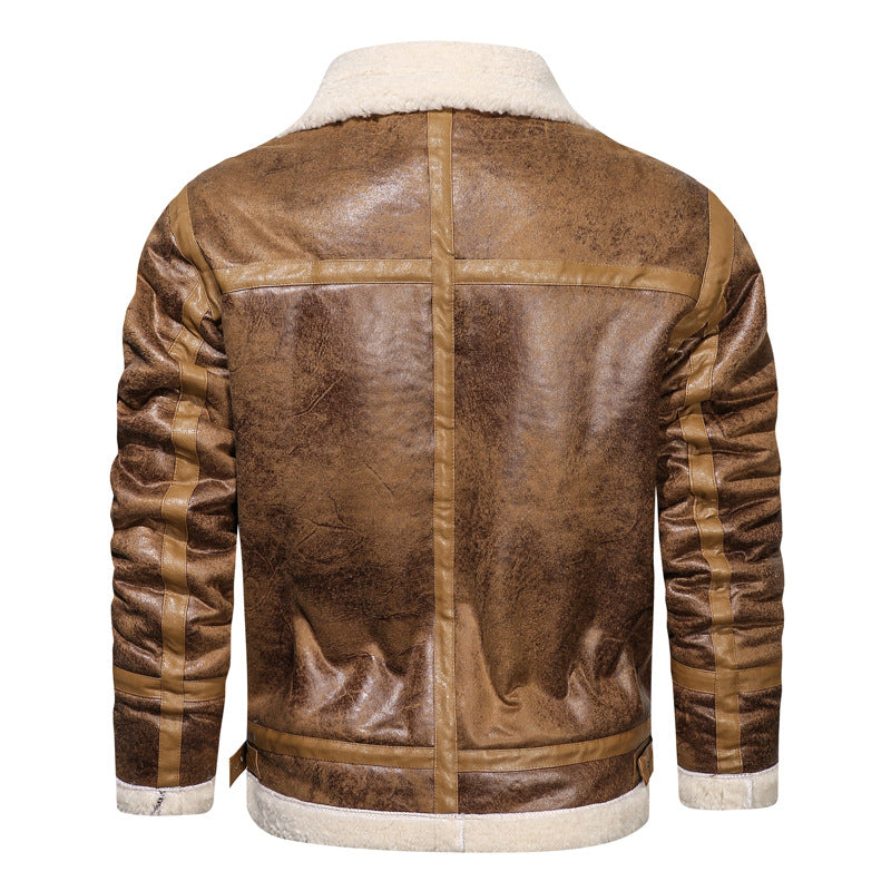 Herren Fliegerjacke mit Lammfellfutter und Vintage Kunstlederoptik EB