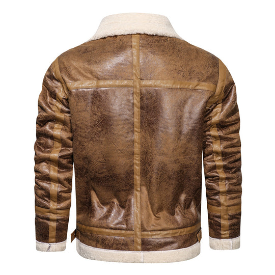 Herren Fliegerjacke mit Lammfellfutter und Vintage Kunstlederoptik EB