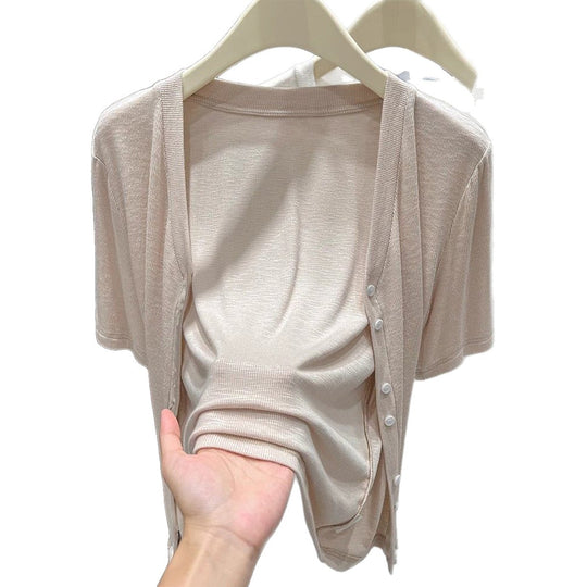 Damen Leichtes Wickeloberteil mit knopfverzierte Front EB