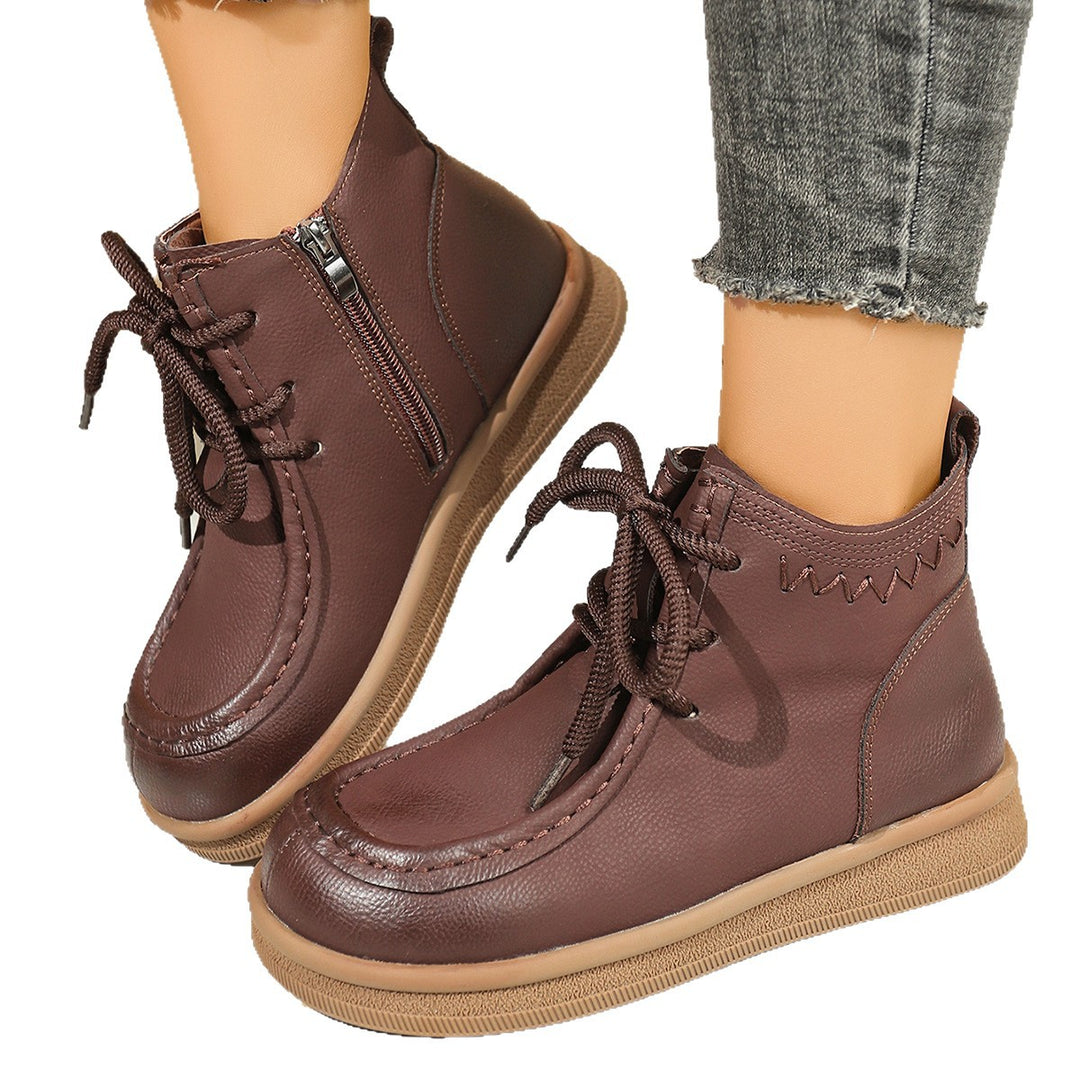 Damen  knöchelhohe Schnür-Stiefelette mit seitlichem Reißverschluss und gepolsterter Komfortsohle EB