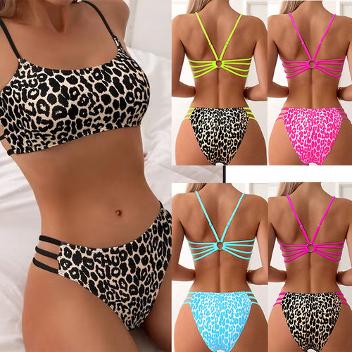 Damen Bikini-Set mit kreativem Leopardenmuster und verstellbaren Trägern EB
