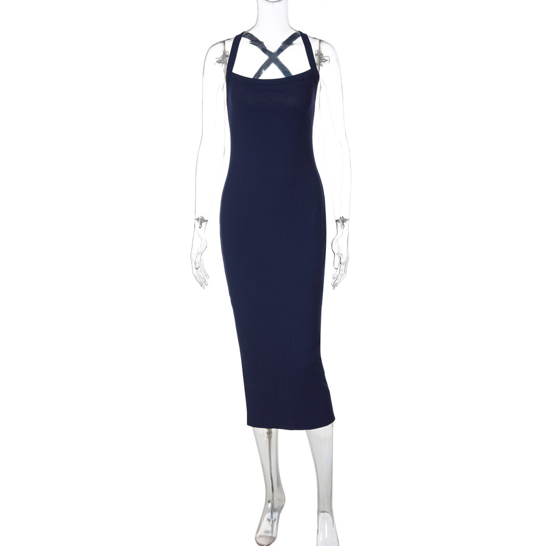 Damen figurbetontes Maxikleid mit raffinierter Schulterpartie EB