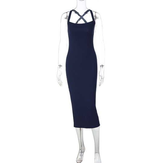 Damen figurbetontes Maxikleid mit raffinierter Schulterpartie EB