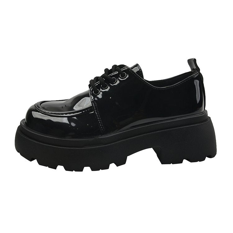 Damen modische Plateau-Schnürschuhe mit glänzender Oberfläche und stabiler Sohle EB