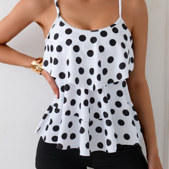 Damen Tankini-Set mit schickem Polka-Dot-Oberteil und bequemen Shorts EB