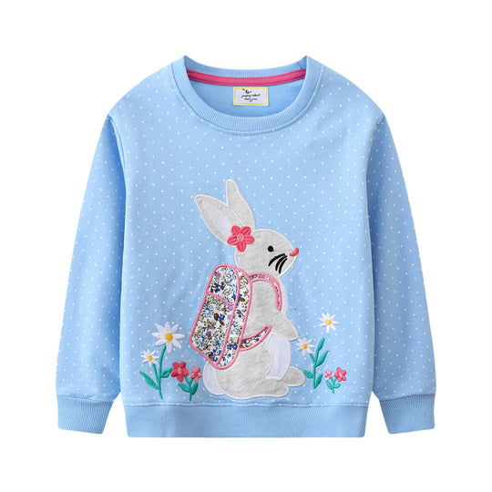 Mädchen Sweatshirt mit niedlichem Hasen- und Blumenmotiv EB