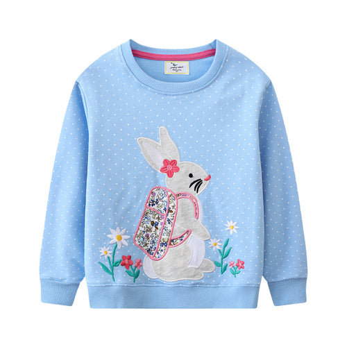 Mädchen Sweatshirt mit niedlichem Hasen- und Blumenmotiv EB