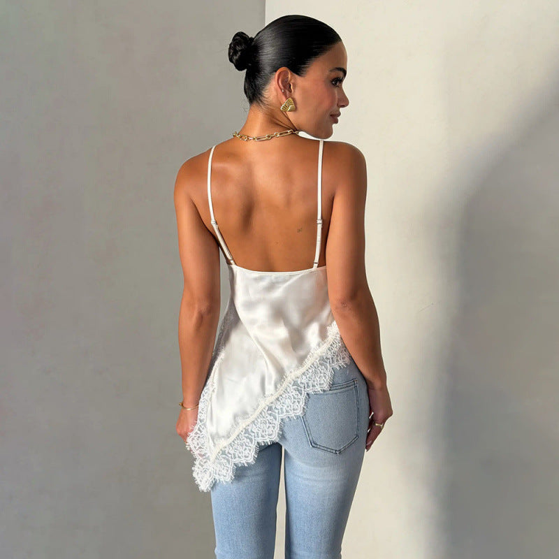 Damen Satin Top mit Spitzenverzierungen EB