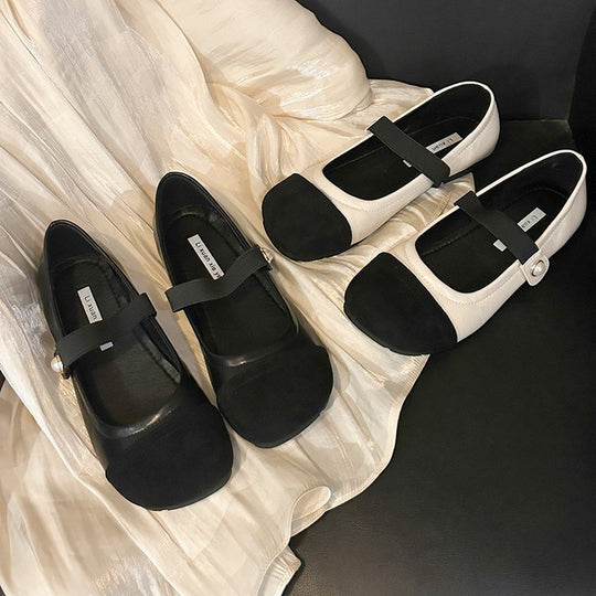 Damen elegante Ballerinas mit komfortablem Riemchen und modischer Perlenapplikation EB