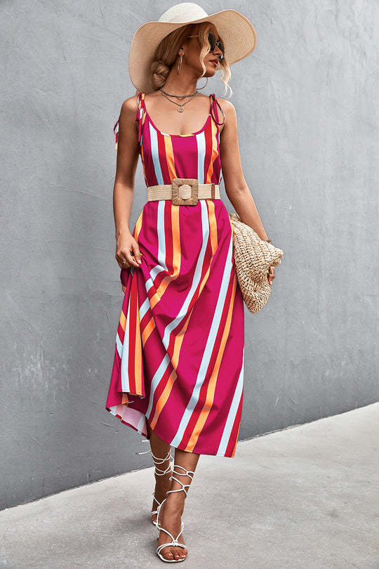 Damen Maxikleid mit modischen Streifen und taillierendem Gürtel EB