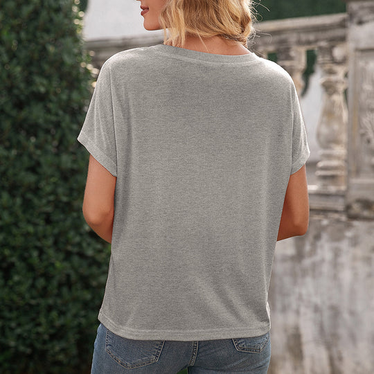 Damen lässiges T-Shirt mit Brusttasche und weichem Baumwollmaterial EB