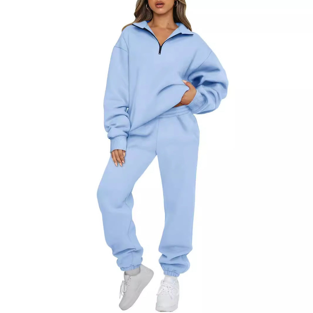 Damen nan lässiges Halbzip-Lounge-Set mit oversized Sweatshirt und taillenhoher Jogginghose EB