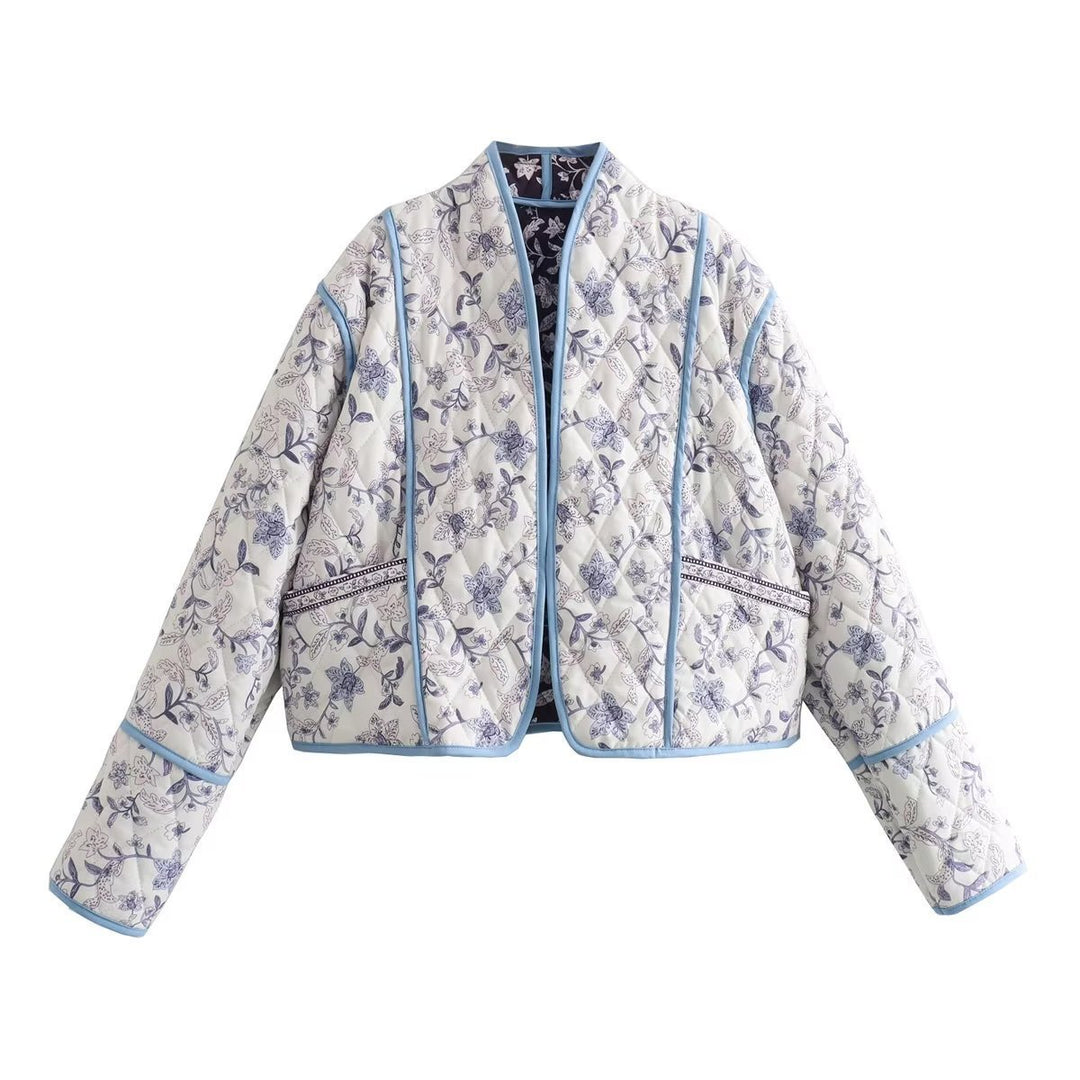 Damen Steppjacke mit floralem Muster und kontrastierenden Akzenten EB