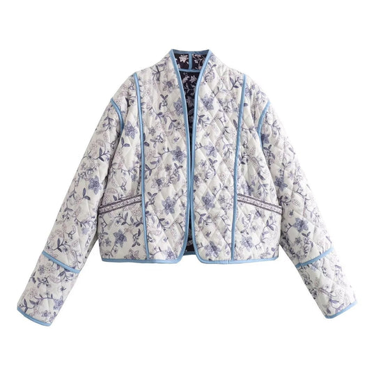 Damen Steppjacke mit floralem Muster und kontrastierenden Akzenten EB
