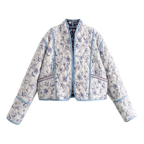 Damen Steppjacke mit floralem Muster und kontrastierenden Akzenten EB