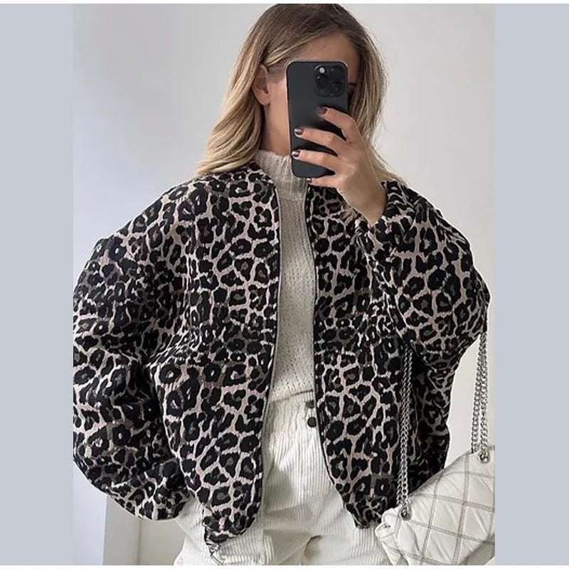 Damen Modische Steppjacke im modernen Leopardenmuster EB