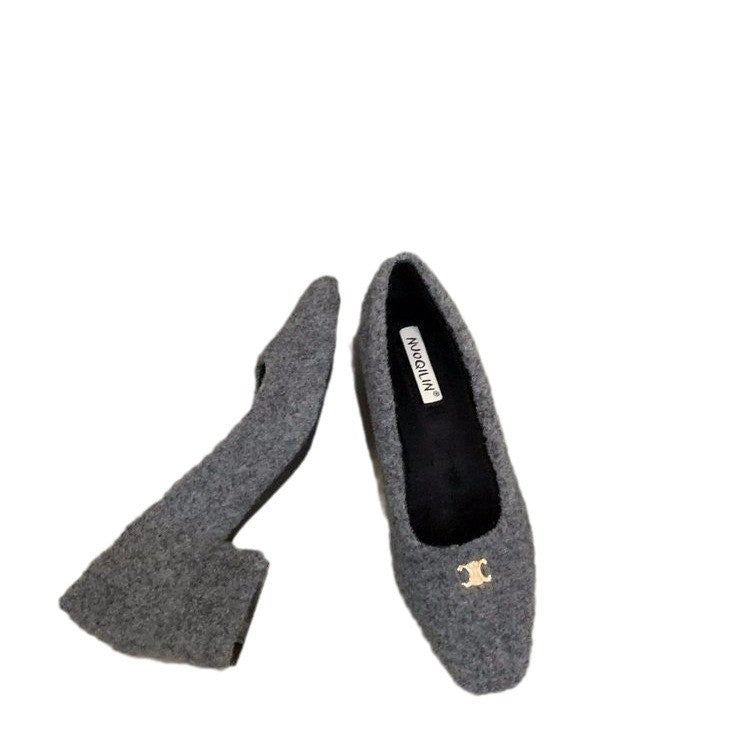 Damen elegante Blockabsatz-Ballerinas aus Wollfilz EB