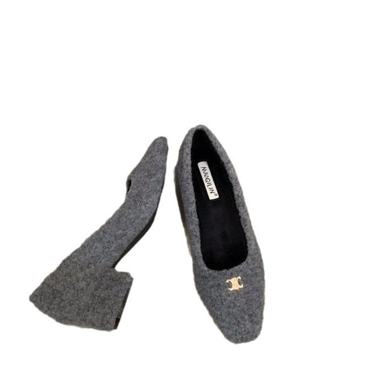 Damen elegante Blockabsatz-Ballerinas aus Wollfilz EB
