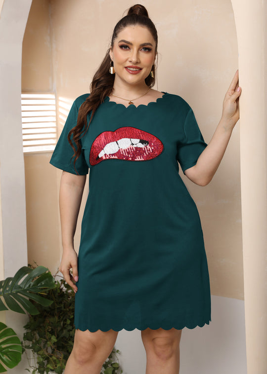 Damen lässiges Freizeitkleid mit verspieltem Lippen-Motiv EB