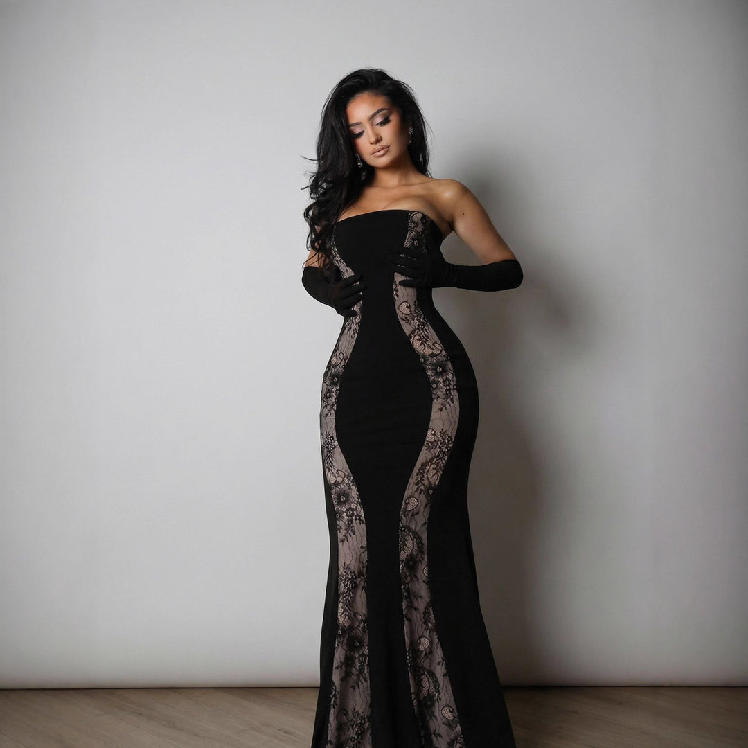 Damen Abendkleid mit luxuriösem Schnitt und edlen Spitzen-Elementen EB