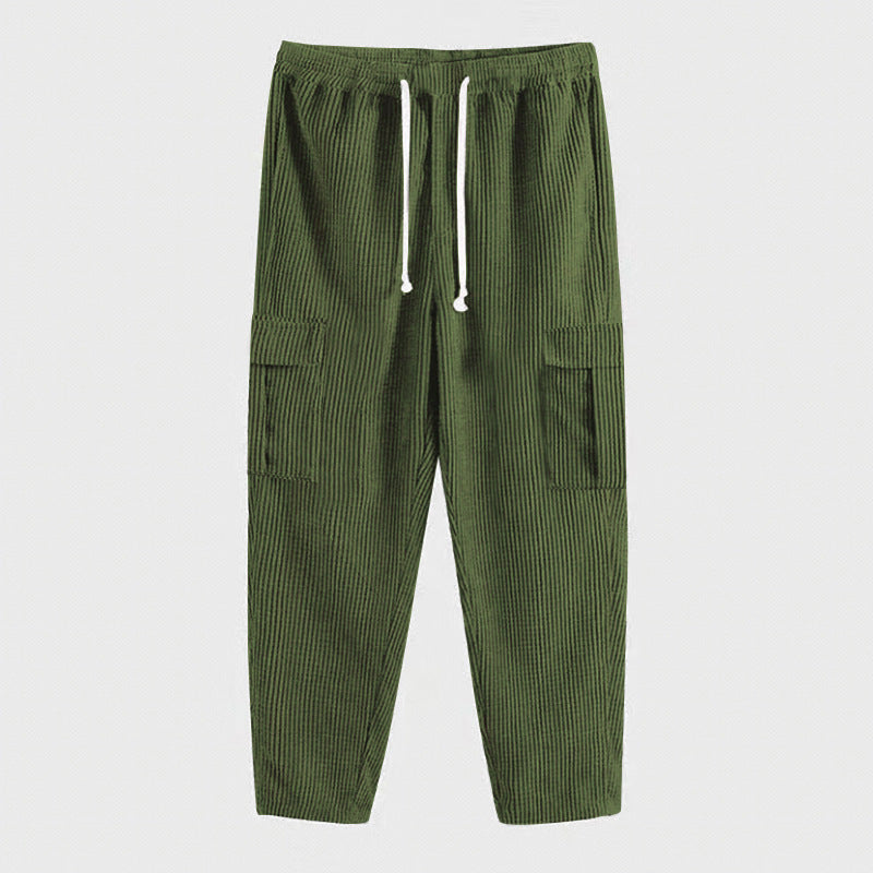 Herren Cord-Cargo-Hose mit elastischem Bund, Kordelzug & aufgesetzten Klappentaschen EB