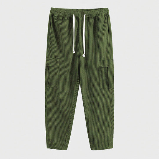 Herren Cord-Cargo-Hose mit elastischem Bund, Kordelzug & aufgesetzten Klappentaschen EB