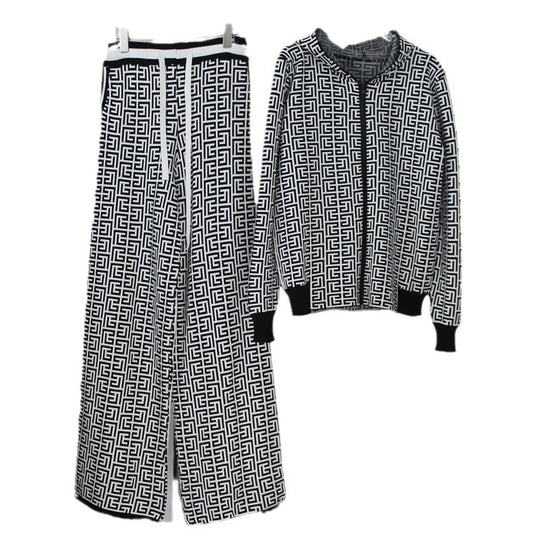 Damen modisches Strick-Loungewear-Set mit grafischem Muster EB